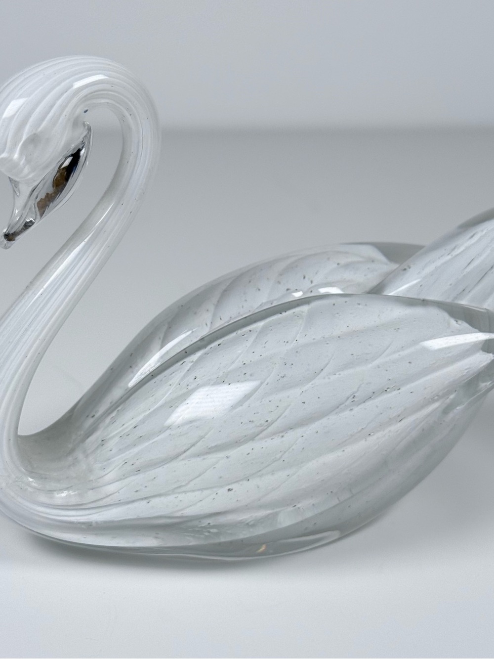 Art Glass Crystal White Swan Figurine Paperweight 5”